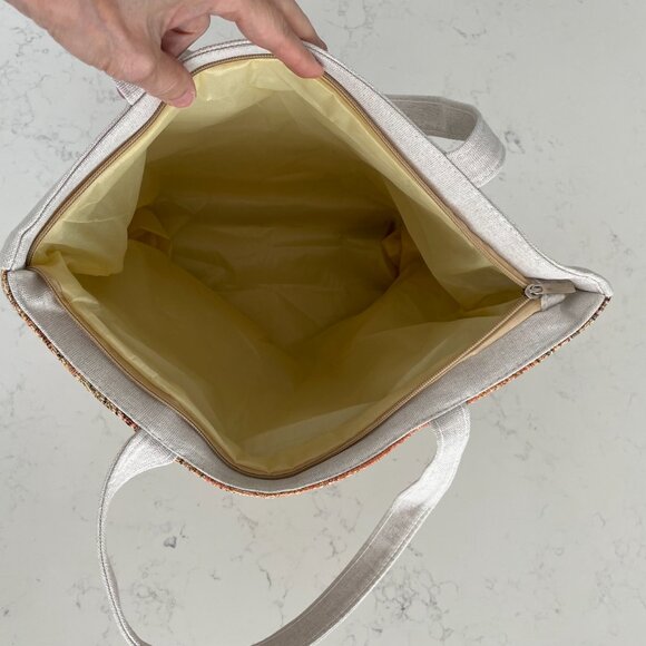 Textured Landscape Print Lined Zip Closure Shopping Utility Tote Bag Multi Color - Picture 6 of 9